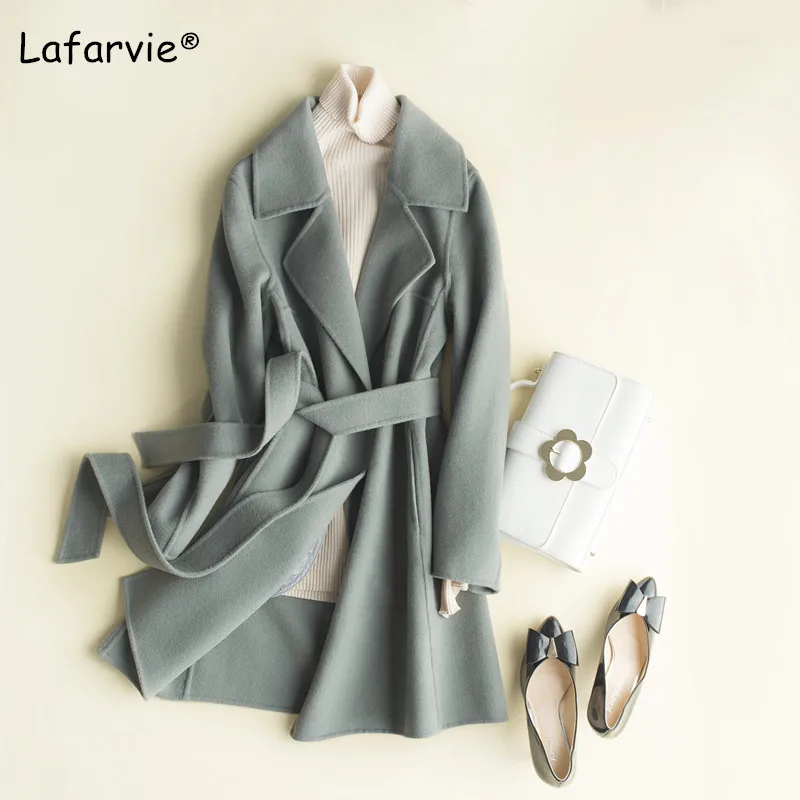 Goede Lafarvie Plus size Losse Warme Wollen Jas Lange Winter Turn down Kraag Verstelbare Riem Wollen Jassen Vrouwen Kantoor Werk dragen Elegante