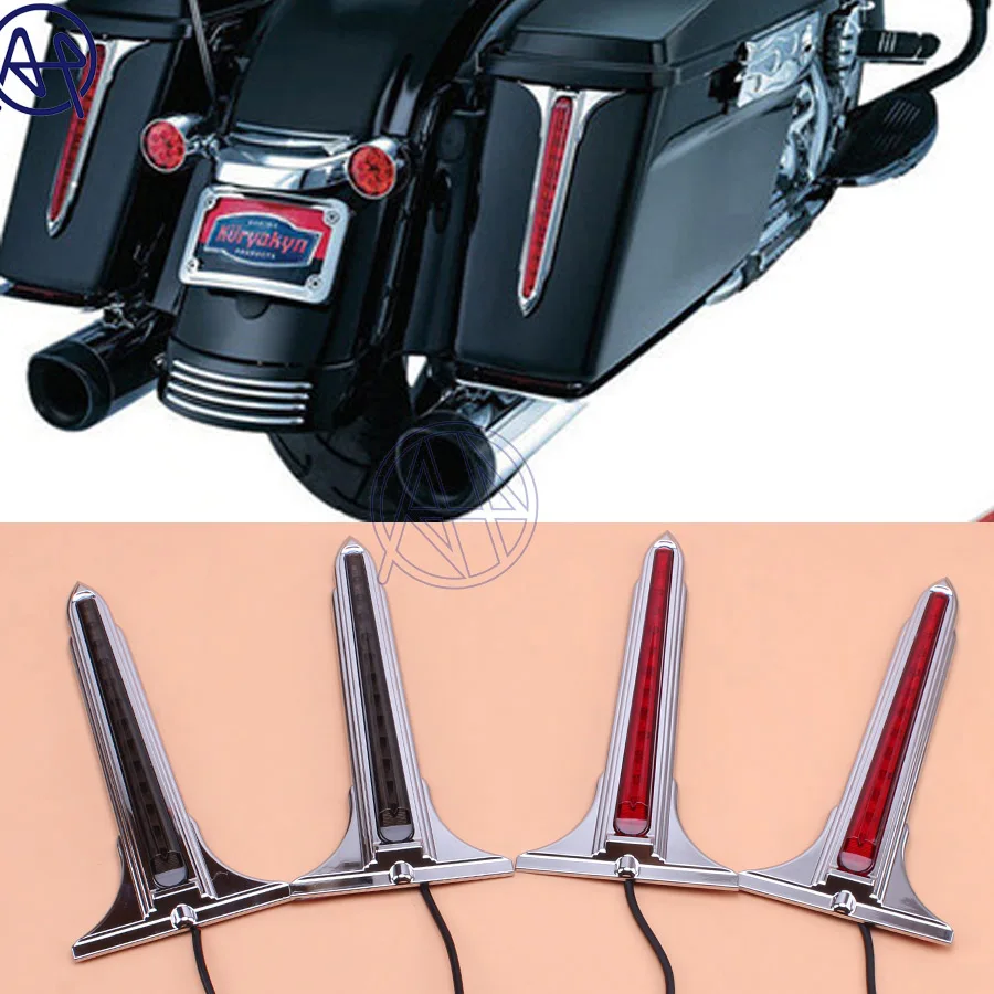 

1set Chrome Wedge LED Brake Tail Light Warning Light Rear Saddlebag Accents Lights Smoke/Red Lenses For Harley Touring 1993-2013