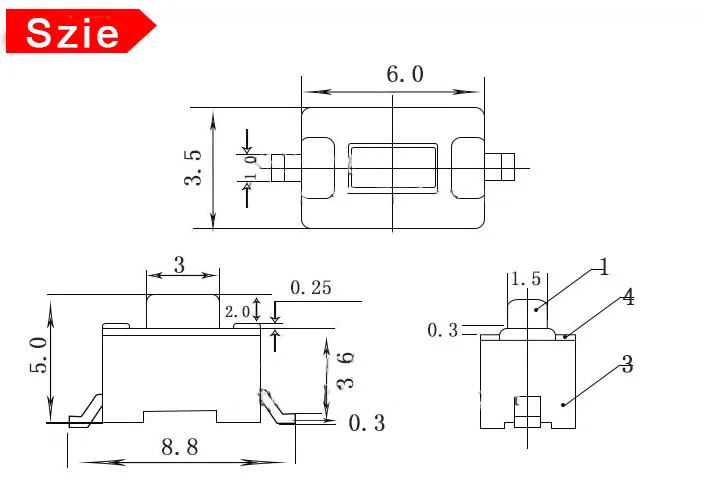 50 шт./лот 3*6*5 мм патч SMD Вертикальная кнопка DIP переключатель 2 ноги 2pin автомобильный пульт дистанционного управления ключ обычно используется черная тактовая микро-переключатель