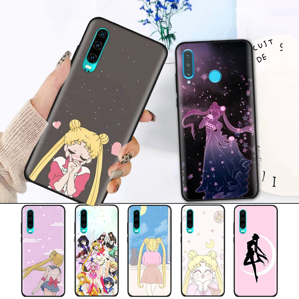 

Black Silicone Cover Case for Huawei P30 P20 P10 Mate 20 10 Nova 5 5i Lite Pro P Smart+ Z 2019 Soft Shell Sailor Moon Anime