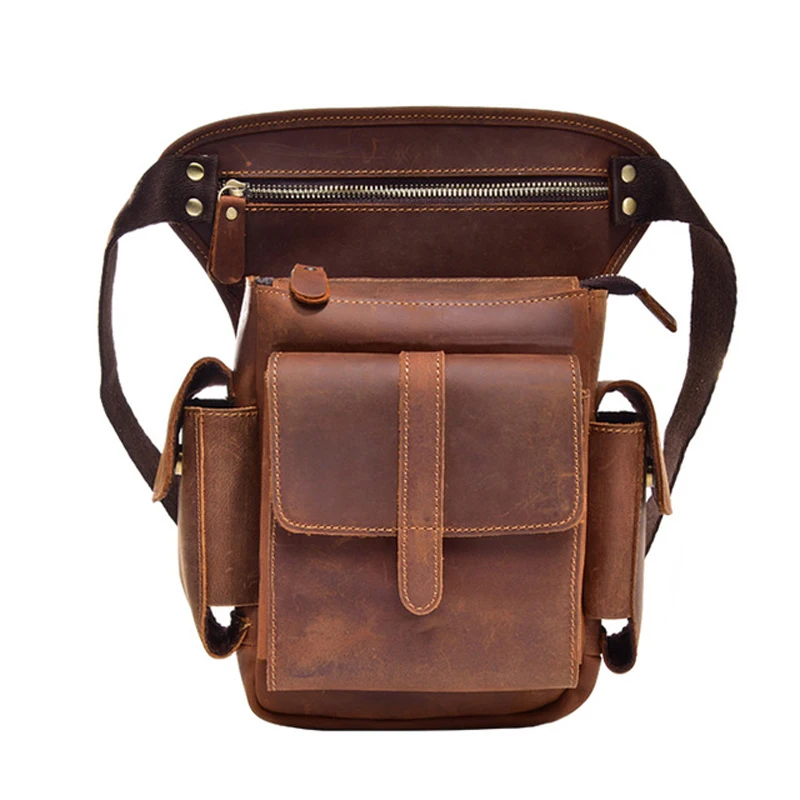 Hot Leather Men Crazy Horse Messenger Crossbody Shoulder Bags Leather Men Crazy Horse Messenger Crossbody Shoulder Bags Travel Motorcycle Riding Pack Waist Belt Thigh Drop Leg Bag