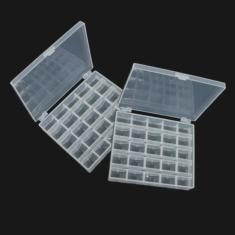 

2pcs/set Translucent Sewing Machine Spools 25 Grid Empty Bobbins Storage Box Plastic Translucent Case for Sewing Machine