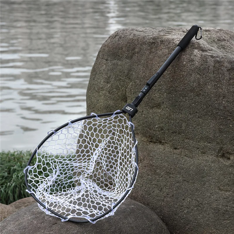 Алюминиевый сплав быстро складывающаяся ручная сетка резиновая сетка для спорта на открытом воздухе рыболовная сеть черного цвета