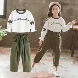 Коллекция 2019 года, весенне-осенние комплекты одежды для девочек модная рубашка с длинными рукавами и цветочным рисунком для маленьких