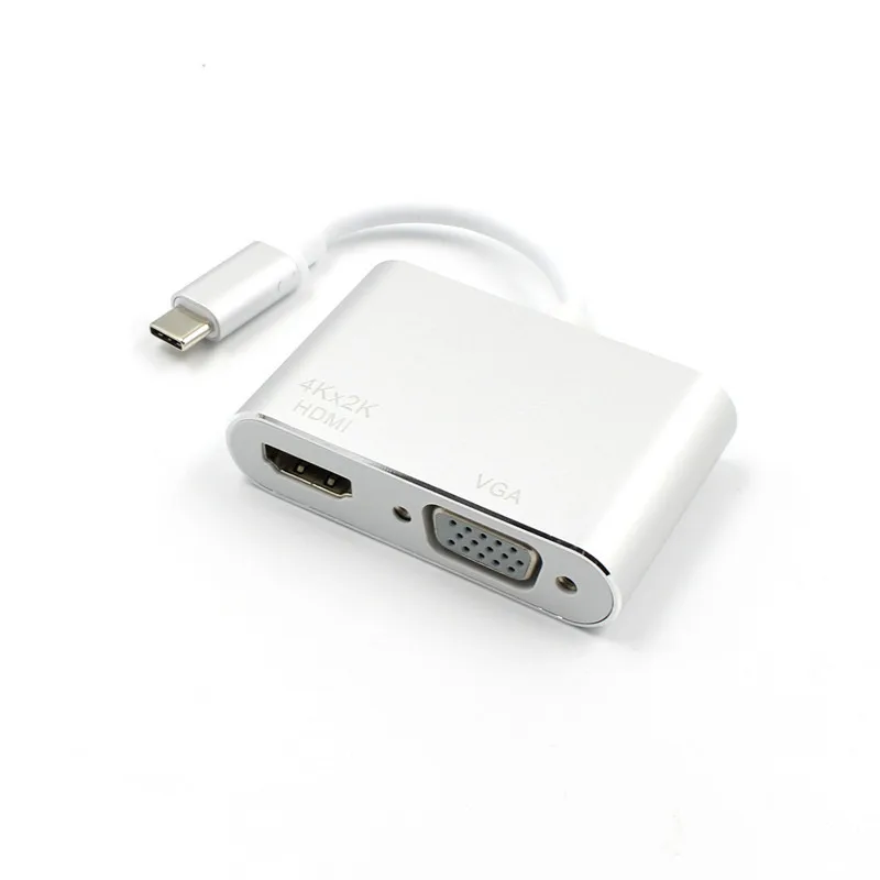 Тип usb C HDMI и VGA Переходный кабель передачи данных USB-C для Тетрадь Macbook компьютерный кабель Converter Silver