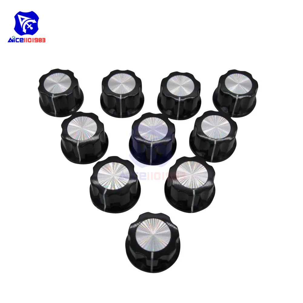 

10PCS/Lot Insert Dia. 6mm Knurled Shaft 16mm Width x 12mm Height Rotary Potentiometer Cap Switch Control Knob