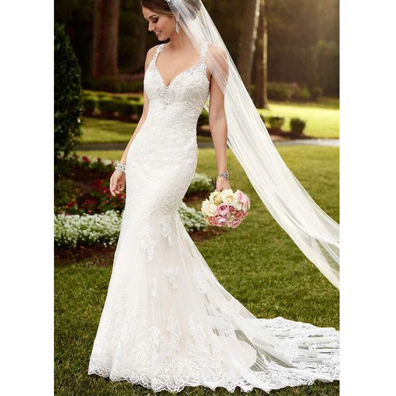 

Mermaid Sweetheart Wedding Dresses Sexy Backless Lace Appliques Wedding Long tail Bridal Gowns Robe De Soiree