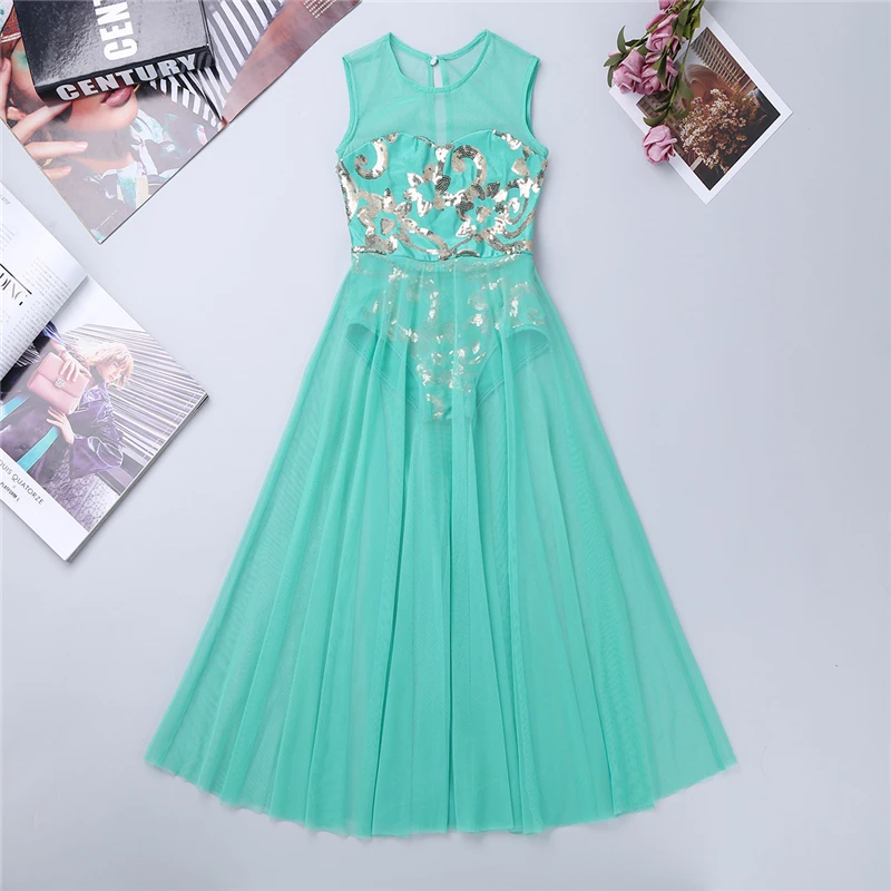 Kids Glittery Ballet Tutu Dress Gymnastics Leotard Dance Girls Floral Sequins Leotard contemporary Dress Lyrical Dance costumes