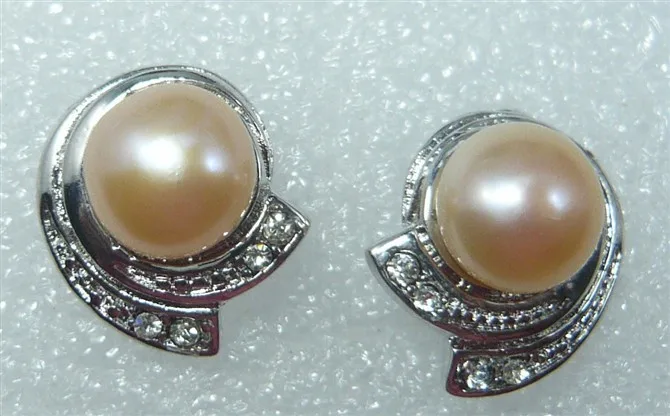

2 choices wholesle Genuine cultured 9-10mm yellow shell perl stud erring #422