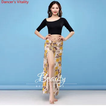 

New Dance Wear Women Class Wear Silk Ice Fabric Stretchy Off-shoulder Sleeves Classic Belly Dance Skirt Costume Set