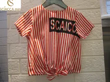 Sciaccamini 2016 cotton stripes letters girl’s summer fashion shirt blouse 3 4 5 6 7 8 9 10 12 years