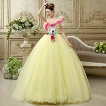 Пышные платья принцессы милого желтого цвета с открытым плечом с бисером кружева цветок бальное платье плюс размер сценическое платье