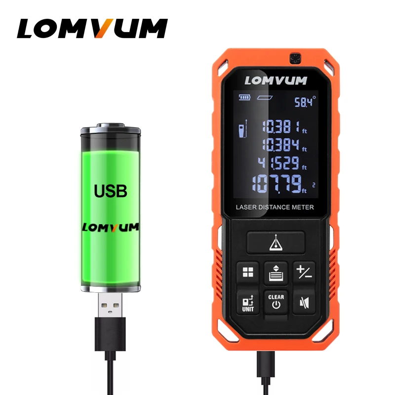 LOMVUM New Arrival 100M LD Rangefinders Digital Rechargeable Battery Auto Level Laser Distance Meter Measurement Instruments