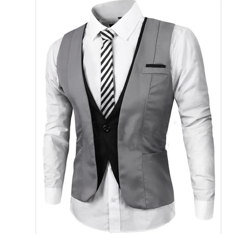 New Arrival Mens Suit Vest V Neck Contrast Color Slim Fit Dress Vests