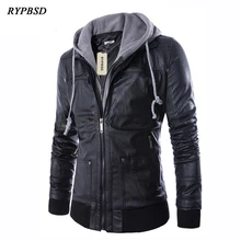 Jaqueta de Couro Slim Fit Com Capuz байкерские куртки мужские черные ПУ пальто из искусственной кожи с капюшоном мужские куртки и пальто