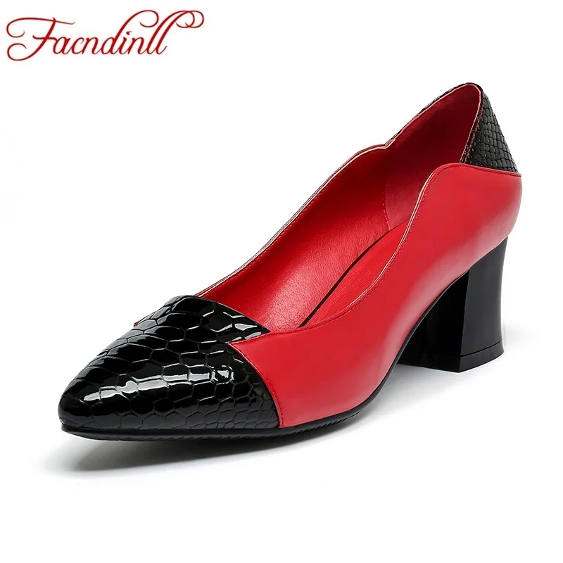 

FACNDINLL new 2018 fashion mixed color genuine leather dress shoes women pumps shallow pumps high heels casual office lady shoes