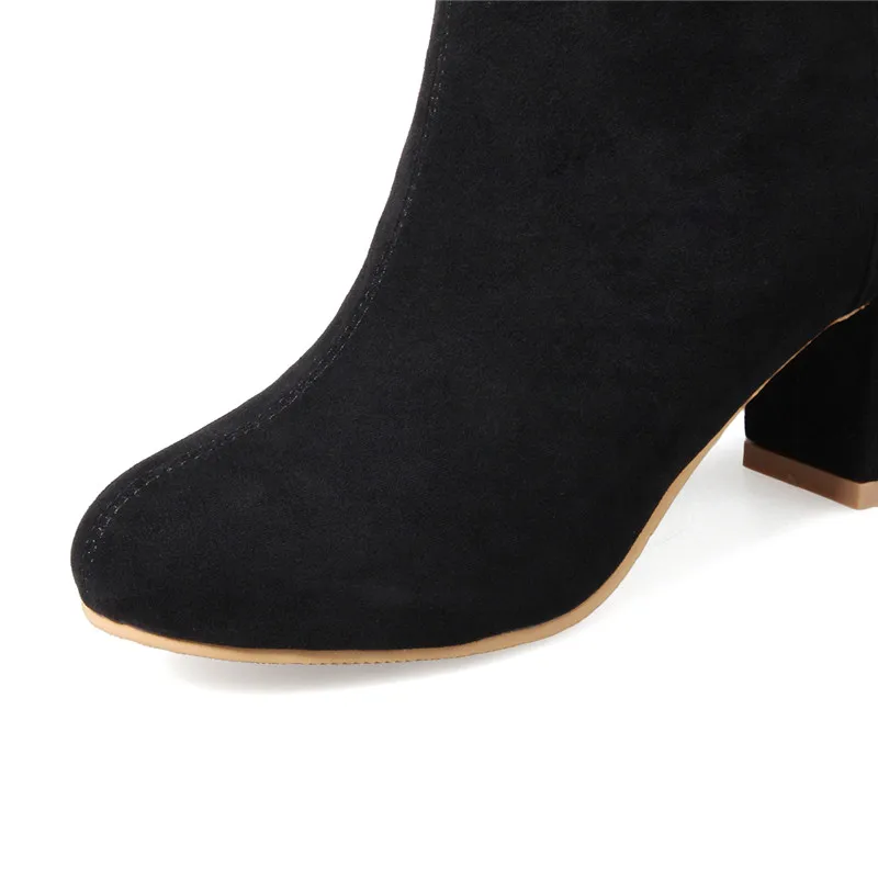 YMECHIC/недорогая китайская женская обувь; женские ботильоны на высоком квадратном каблуке; Цвет черный, серый, розовый; короткие ботинки размера плюс; сезон осень; коллекция года