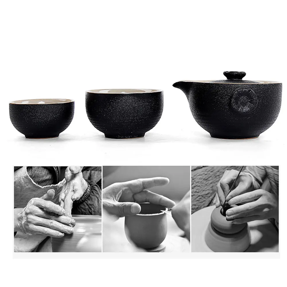 

Newly All in One Travel Ceramic Teapot Set with Two Cups and Portable Storage Bag MK