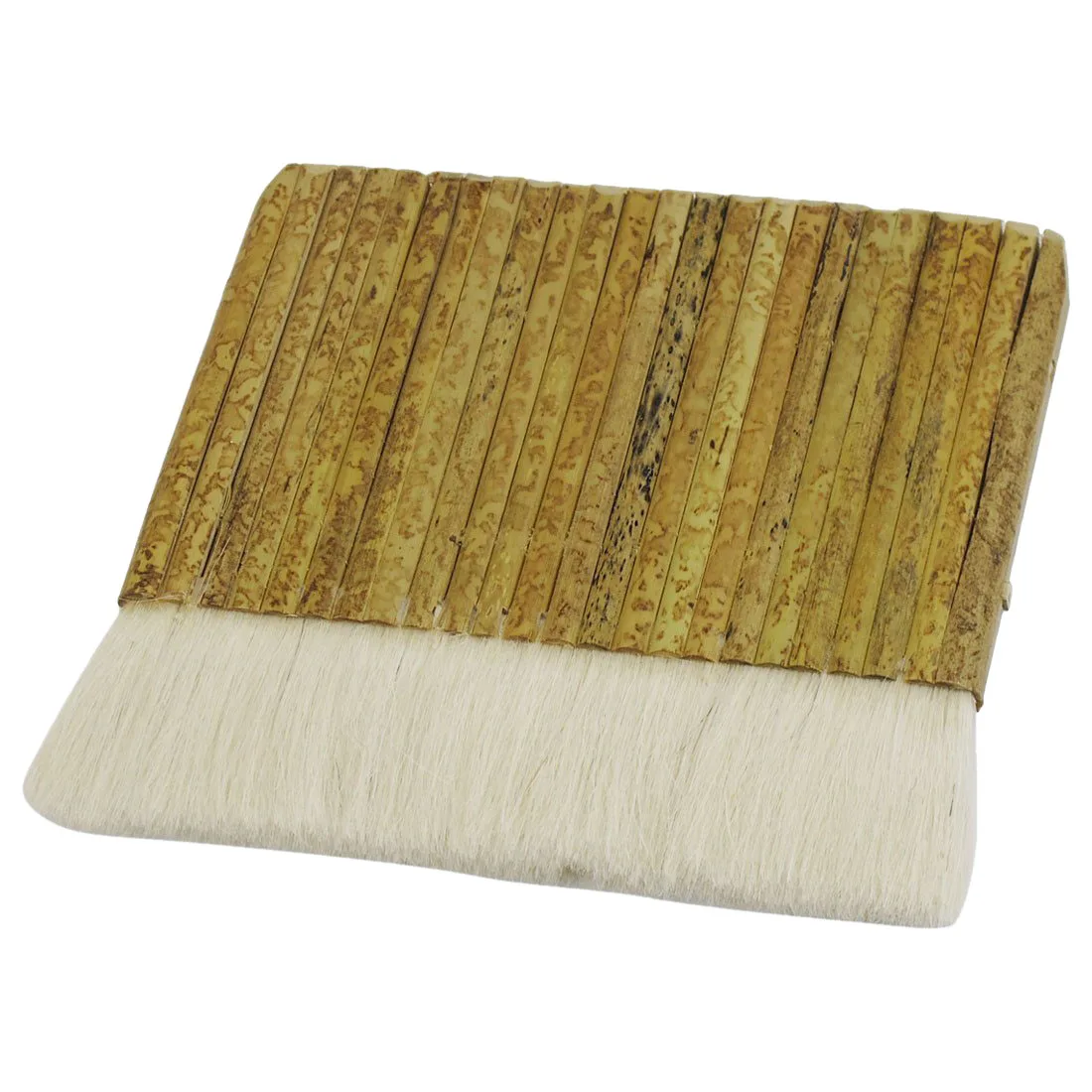 6" Wide Rectangular Khaki Bamboo Handle White Faux Wool Painting Paint Brush