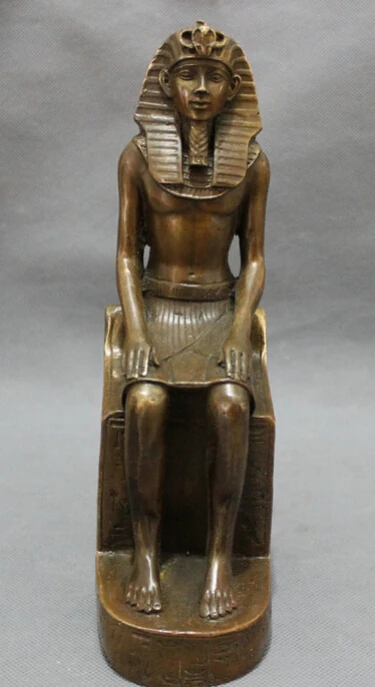 

S2659 9" Chinese Bronze Copper Carved Sitting Egyptian Tutankhamun Statue Sculpture D0317