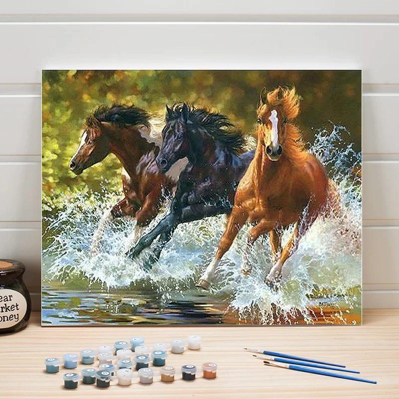 

Paint Oil Painting By Numbers Animals Horses Acrylic Coloring Art On Canvas DIY Wall Picture For Living Room Adult Woman Drawing