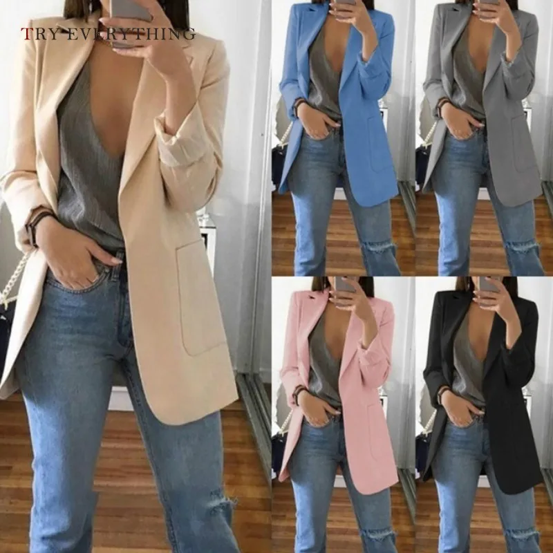 

Black Women Blazers And Jackets Pink Blazer Women Long Sleeve Ladies Blazer Long Blazer Women Grey Casual Woman Blazer 2019