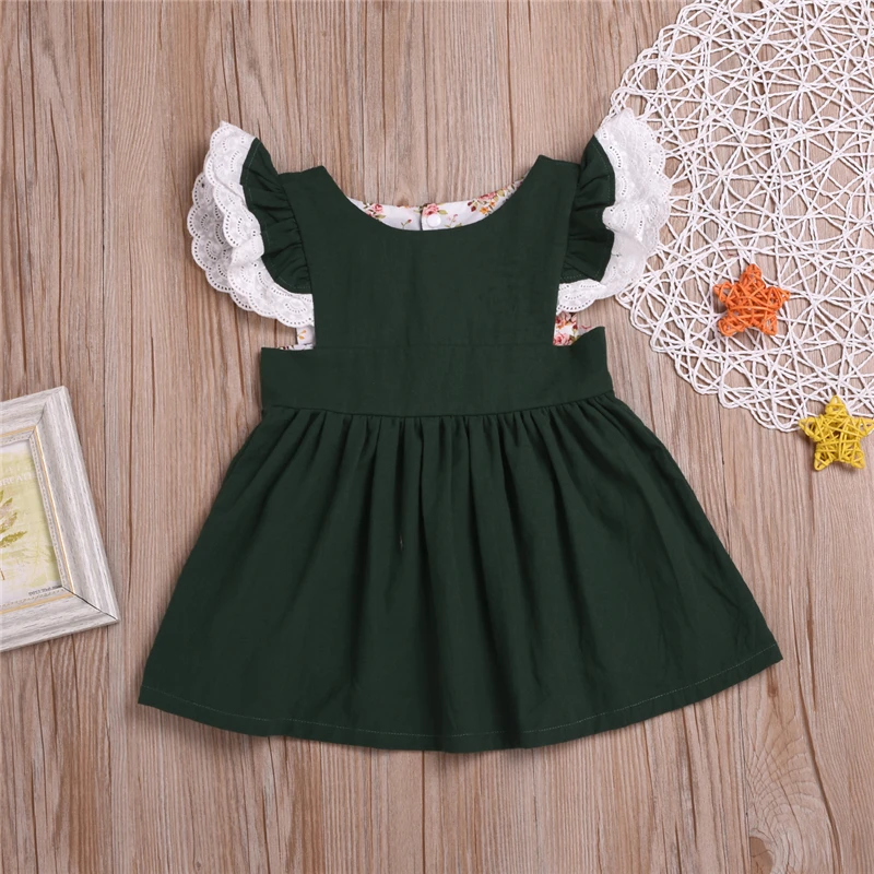 

2019 Sleeveless Princess Lace Green Solid Party Short Sleeve Round Neck Clothes 0-3T Newborn Toddler Kids Baby Girl Dress
