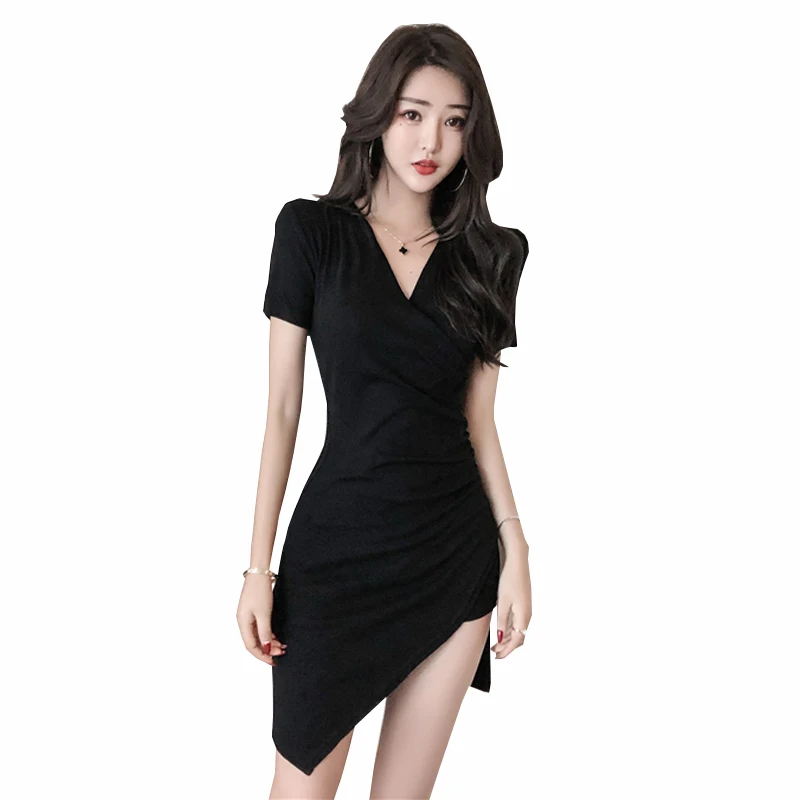 

XUXI Woman Black Red Party Bodycon Dress Elegant Summer Temperament Sexy Tight And Irregular Slim Fit Hip Dresses Clothes FZ462