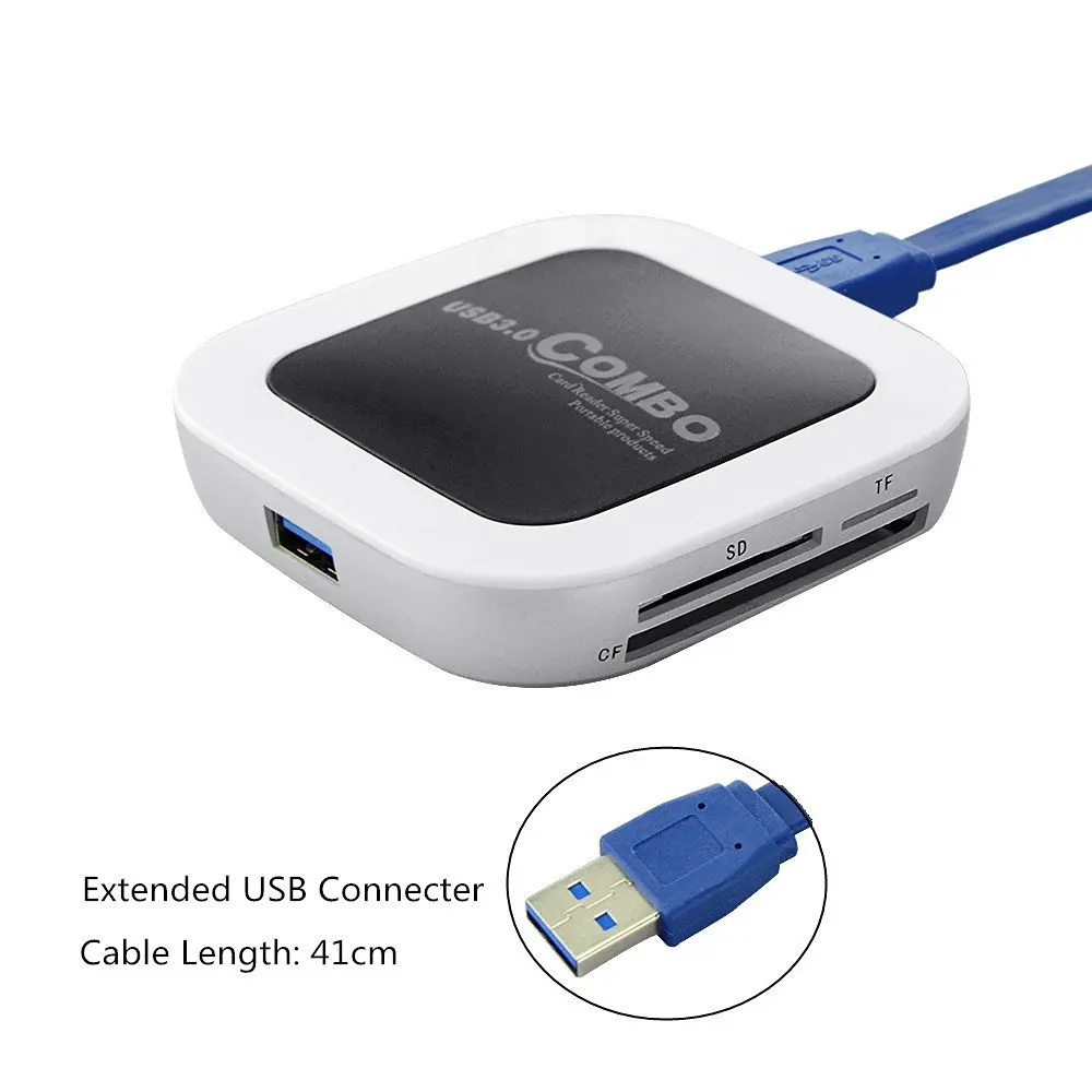 Super Speed 3.0 Card Reader for TF/SD/CF with 3 Port USB 3.0 HUB USB3.0 Cable for you no need any drive beautiful LED Indication Super Speed 3.0 Card Reader for TF/SD/CF with 3 Port USB 3.0 HUB USB3.0 Cable for you no need any drive beautiful LED Indication