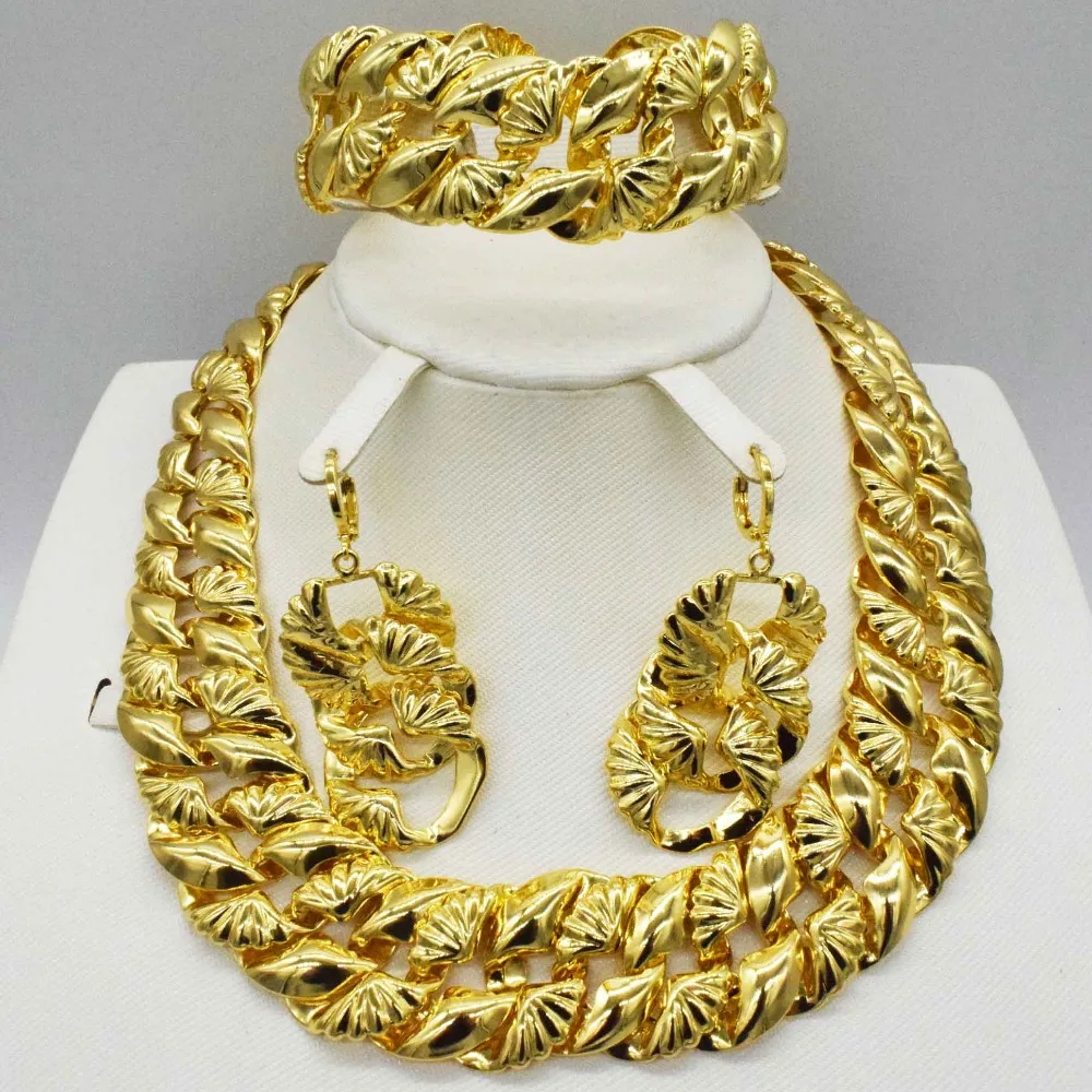

2019 Bridal Gift Nigerian Wedding African Beads Jewelry Set Brand Woman Fashion Dubai Gold Color Jewelry Set Wholesale Design201