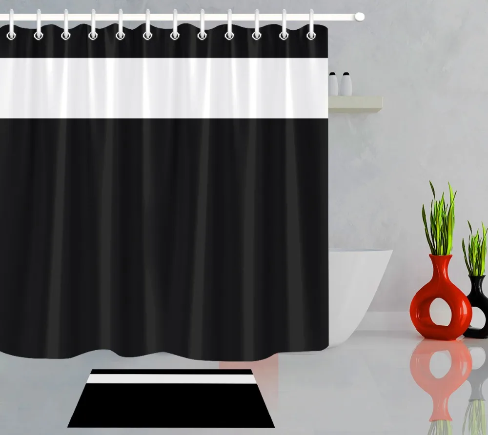 

Kids Black And White Polyester Shower Curtain With Mat Sets Bathroom mat Nature Waterproof Fabric Hooks Bathroom Curtain Cloth