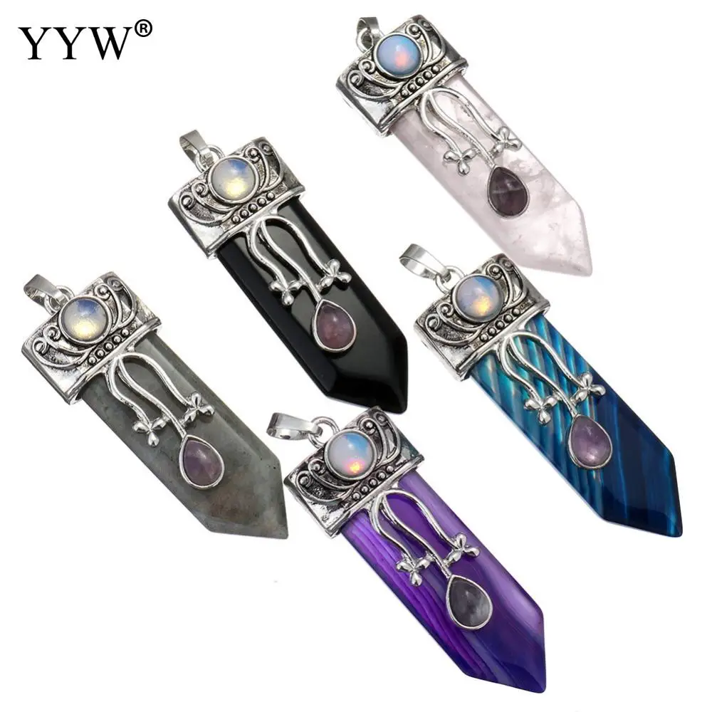 

YYW New Hot Women Male Jewelry Natural Gems Stone Pendants Pendulum Bullet Charm Drop Clear Quartz Sea Opal Rose Stone Pendants