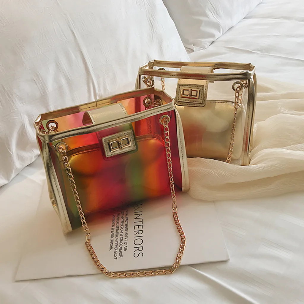 

Fashion Women Jelly clear colorful Transparent Bag Square Package Super Chain Messenger Bag for women 2019