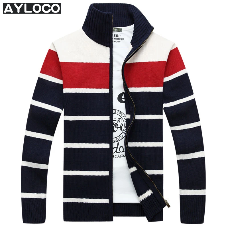 2017 winter Spring Men's Warm S cardigan Zipper Sweater Fashion Tops Coat Men Stand Collar Knitted Sweaters