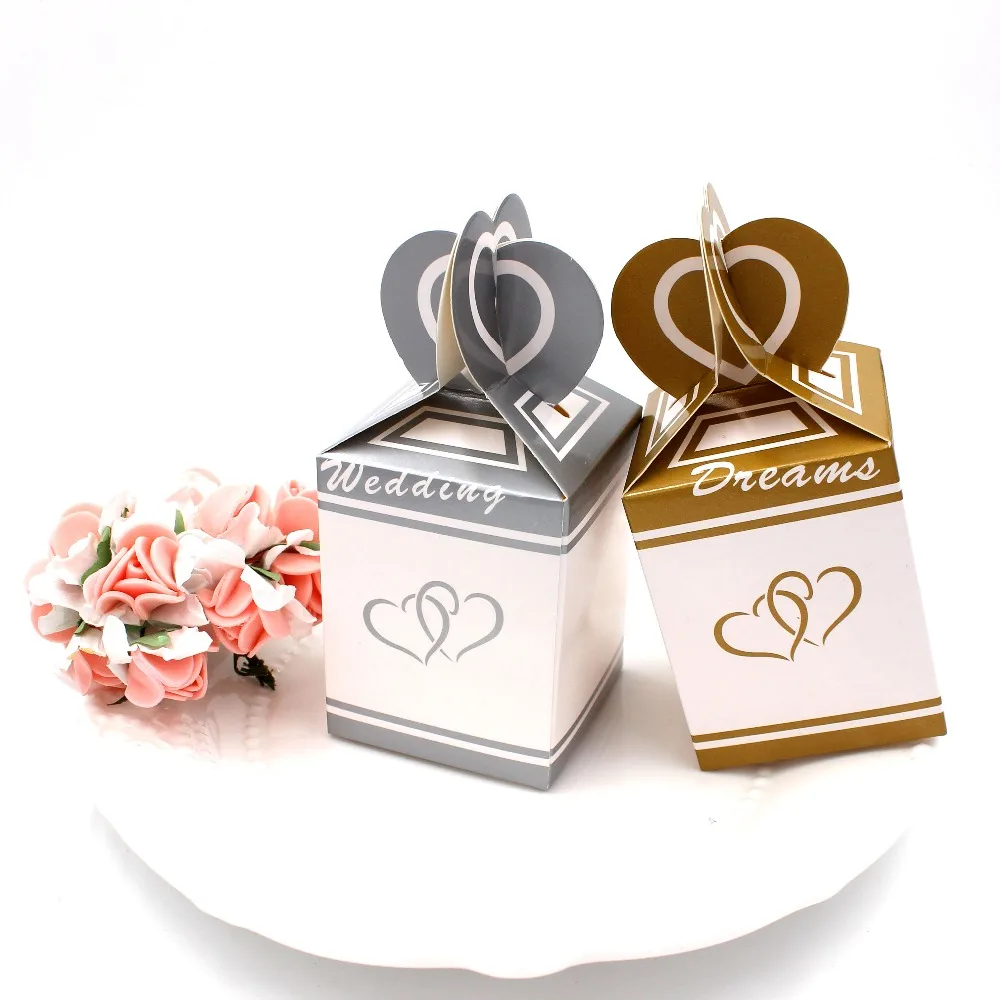 50PC Romantic Wedding Favor Candy Boxes Heart Pattern Wedding Boxes for