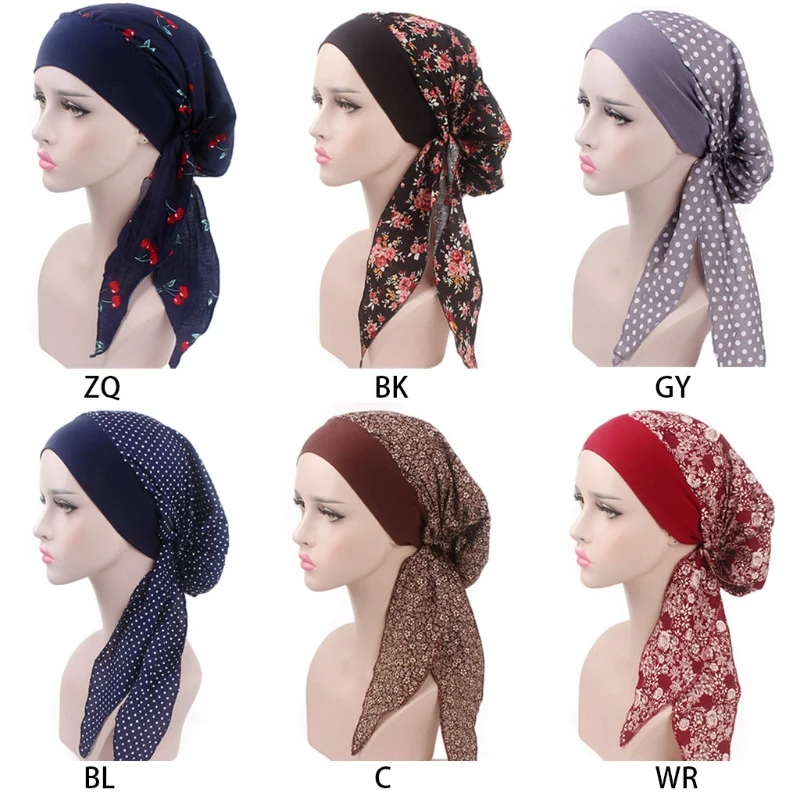 

Fashion New Women's Chemo Hat Turban Head Scarves Pre-Tied Headwear Bandana Elastic Band Soft for Lady 6 Styles