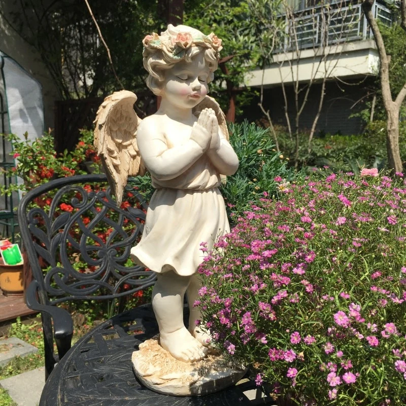 Статуя Ангела в стиле ретро, красивая скульптура, цветная гирлянда, розовая гирлянда, губы, фигура для сада, парка, Американская страна, украшение для дома L3244