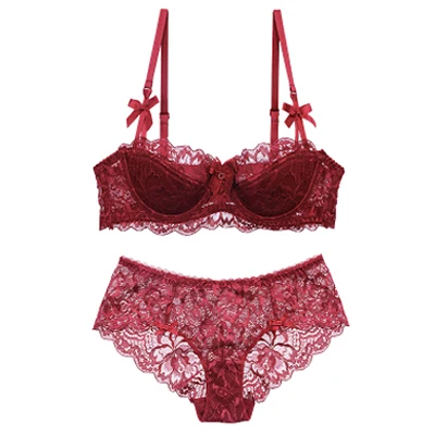 Fashion sexy push up ultra-thin breathable sponge padded lace women's mm plus size underwear bra set sexy bra and panty Bra & Brief Sets