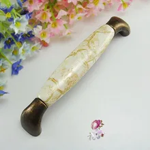 128mm antique brass kitchen cabinet handle Marble vein ceramic cupboard Pull bronze drawer dresser furniture door handle knob