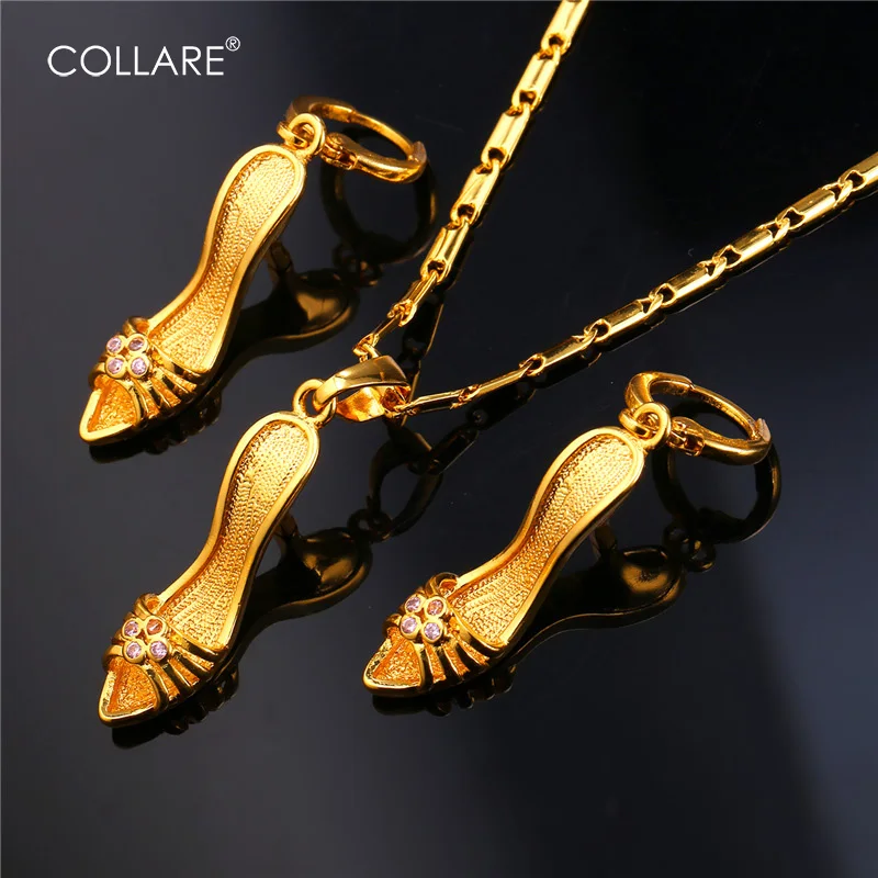 Collare Sexy High Heel Shoes Shape Trendy Jewelry Sets For Women Party Yellow Gold/Silver Color