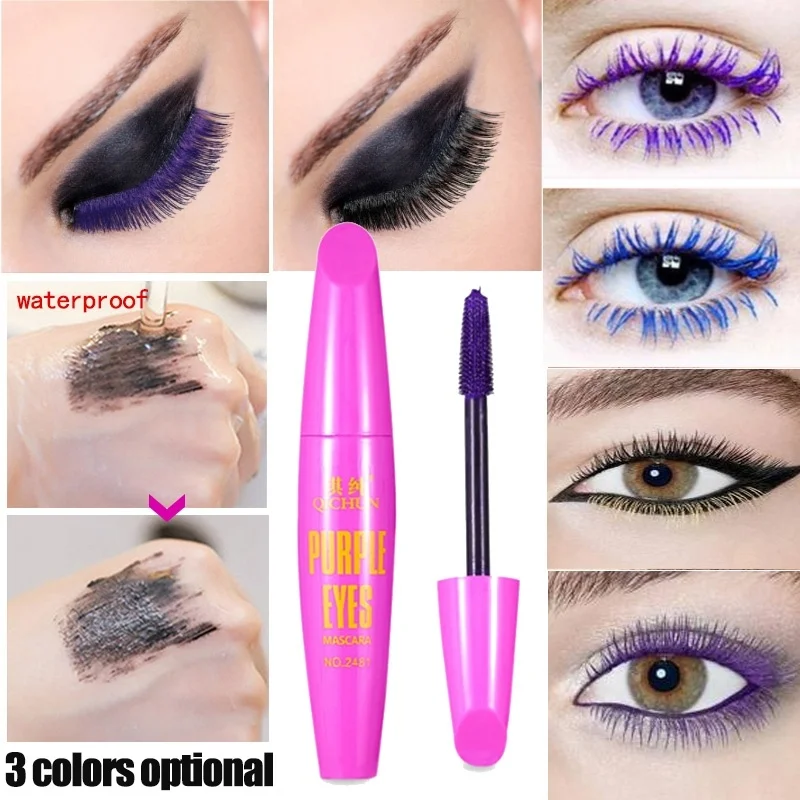 

1Pcs Color Mascara Blue Purple Mascara Waterproof Eyelashes Curling Lengthening Makeup Eye Lashes 4D Silk Fiber Eyelash Mascara