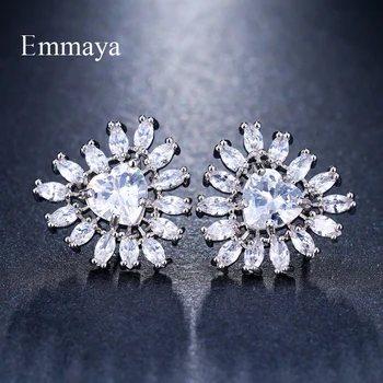

Emmaya New Brand Design Cubic Zircon Crystal Unique Design Elegant Female Love Heart Stud Earrings for Women Wedding Gift
