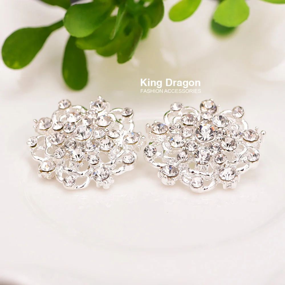 

Crystal Rhinestone Buttons With Shank Back Used On Flower Center 50PCS/Lot 20MM Silver Plating KD32