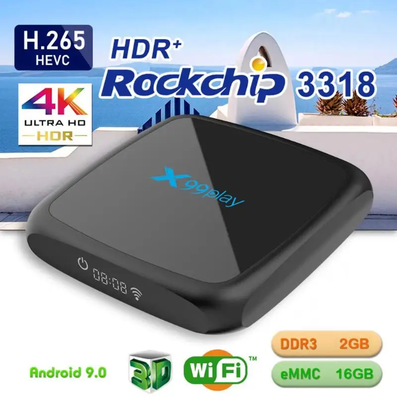 X99 Play tv Box 2G + 16G Android9.0 RK3318 четырехъядерный WiFi 2,4 ГГц/5 ГГц двойной WiFi телеприставка