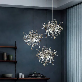 

ModernTerzani Argent Design Parlor Pendant Light Creative Stainless Steel Leaf Dining Room Art Gallery Bar Decoration Lighting