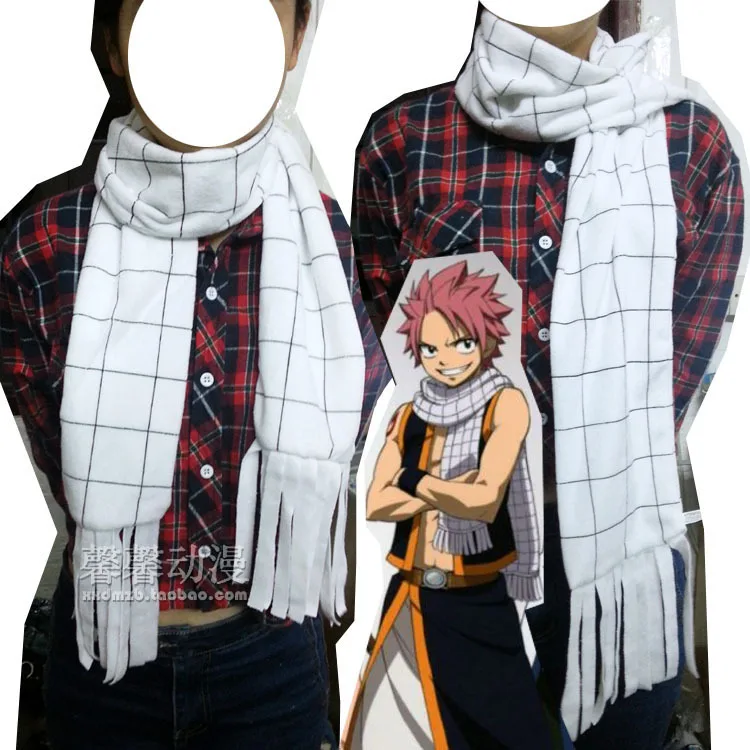 Sciarpa Fairy Tail Natsu - Bianco E Nero, Accessorio Cosplay E Stile Casual, Unisex, Morbida E Calda