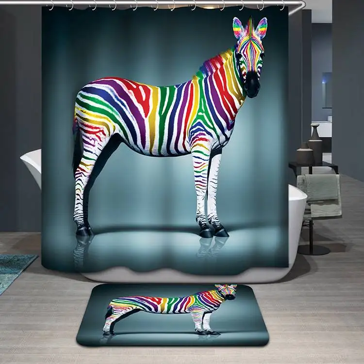 Waterproof Mouldproof Colorful Zebra Design Digital Printing Bathroom Shower Window Curtain Home Decor with Hooks 71&quotx71" New |