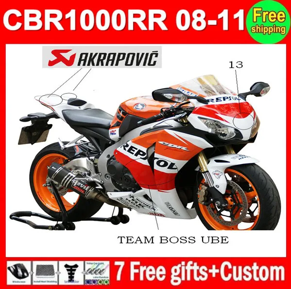 

100% Injection For HONDA CBR1000RR 08 Repsol 09 10 11 CBR 1000 1000RR CBR1000 RR 2008 Orange red black 2009 2010 2011 Fairing