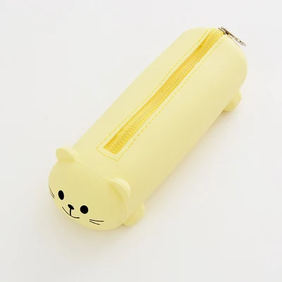 Силиконовый чехол для карандашей с милым медвежонком, одноцветная сумка для карандашей Kawaii, простой дизайн, чехол для ручек на молнии, яркие цвета, стационарный - Цвет: bear yellow