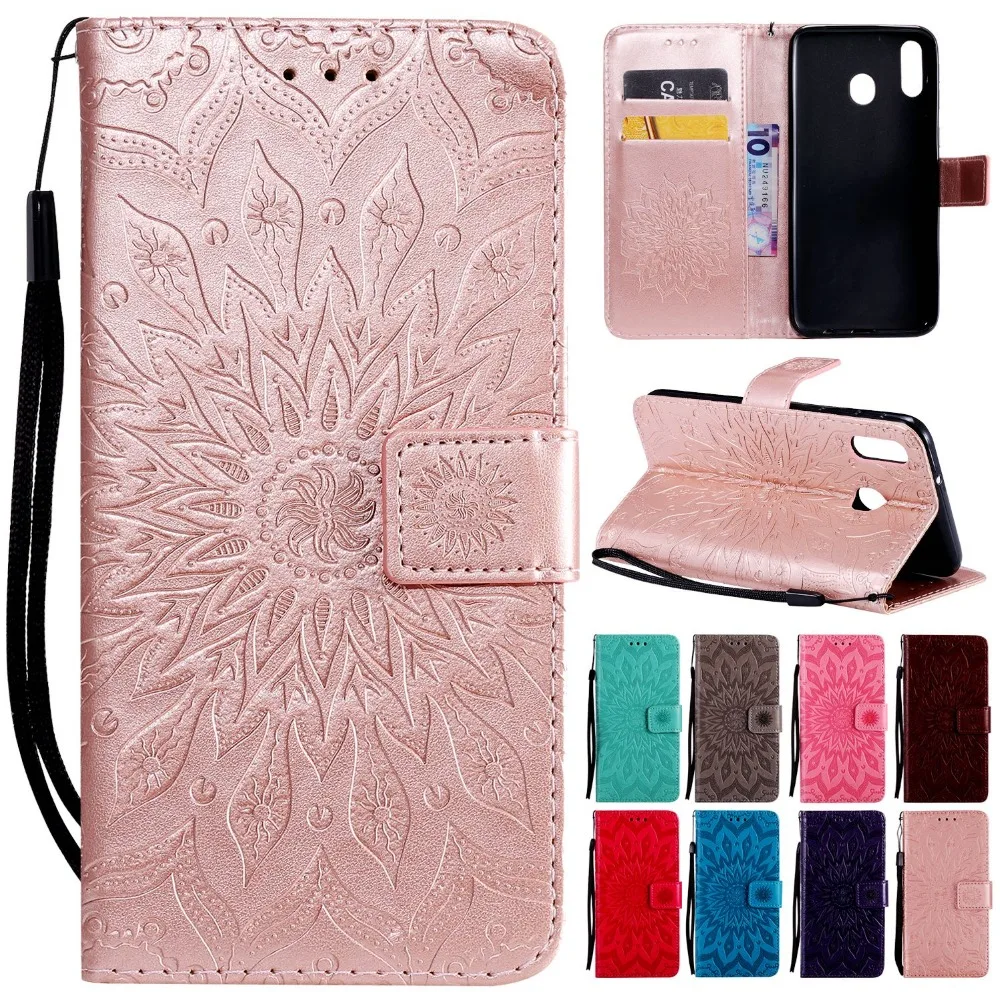 

M20 Case on for Fundas Samsung Galaxy M20 Cover for Samsung M10 M20 Case 3D Sun Flower Wallet Flip Leather Phone Bag Cases Women